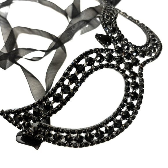 Black Rhinestone Jeweled Metal Harlequin Facemask NWT NOS - Picture 7 of 15